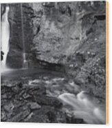 Banff - Upper Johnston Canyon Falls Monochrome Wood Print