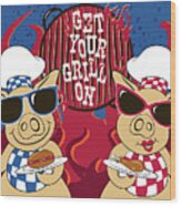 Barbecue Pigs Wood Print
