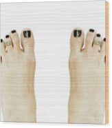 Barefoot Woman On White Background Wood Print