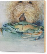 Barklee And The Crab Wood Print