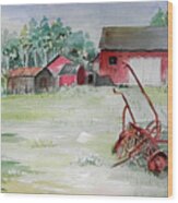 Barn And Cultivator Wood Print