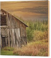 Barn At Sunset Print Wood Print