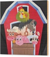 Barn With Animals Wood Print