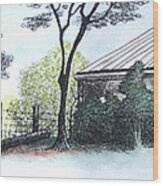 Barn With Trees And The Rooster Wood Print