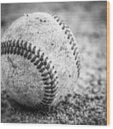 Baseball In Black And White Wood Print