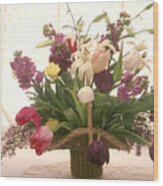 Basket Of Flowers In Window Wood Print