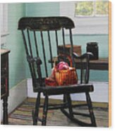 Basket Of Yarn On Rocking Chair Wood Print