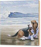 Basset Hound At The Beach Wood Print