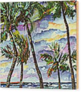 Beach And Palms Tropical Watercolor Painting Wood Print