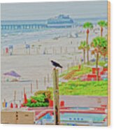 Beach Bird On A Pole Wood Print