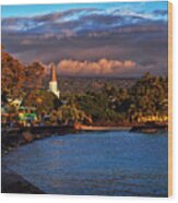 Beach Town Of Kailua-kona On The Big Island Of Hawaii Wood Print