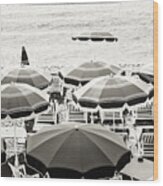 Beach Umbrellas In Nice Wood Print