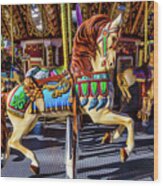 Beautiful Prancing Carrousel Horse Wood Print