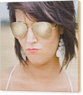 Beautiful Sexy Woman In Summer Sunglasses Wood Print