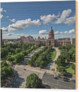 Beautiful Wide Shot View Of The State Of Texas Capitol Grounds South West-view Including The Westgate Tower Wood Print