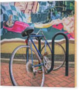 Bicycle In Rack Enjoying The Mural Wood Print