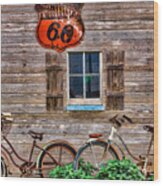 Bikes And Phillips 66 Sign Wood Print
