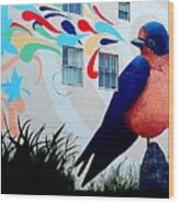 San Francisco Blue Bird Painting Mural In California Wood Print