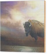 Bison In Yellowstone Wood Print