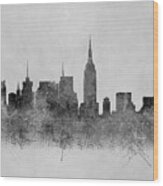 Black And White New York Skylines Splashes And Reflections Wood Print
