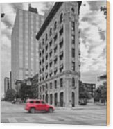 Black And White Photograph Of The Flatiron Building In Downtown Fort Worth - Texas Wood Print