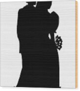 Black And White Silhouette Of A Bride And Groom Wood Print