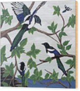 Black Billed Magpies Wood Print
