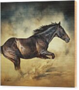 Black Stallion Horse Galloping Like A Devil Wood Print