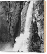 Black Wht Falls Yosemite California Wood Print