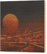 Blood Moon Over The City Wood Print