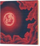 Blood Moon - Sky And Clouds Collection Wood Print