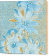 Blue And Gold Flowers Wood Print