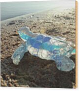 Blue Baby Sea Turtle From The Feral Plastic Series By Adam Long Wood Print