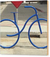 Blue Bicycle Street Art Wood Print