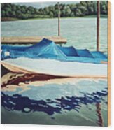 Blue Boat Wood Print