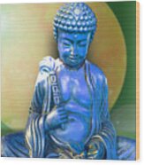 Blue Buddha Figurine Wood Print