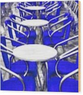 Blue Chairs In Venice Wood Print