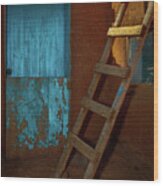 Blue Door And Ladder - Taos Pueblo Wood Print