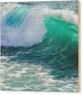 Blue Green Breaking Wave Wood Print