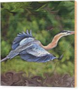 Blue Heron Flight Wood Print