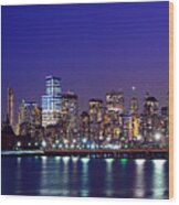Blue Hour Panorama New York World Trade Center With Freedom Tower From Liberty State Park Wood Print
