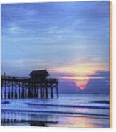 Blue Morning Over Cocoa Beach Pier Wood Print