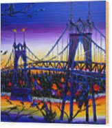 Blue Night Of St. Johns Bridge #36 Wood Print