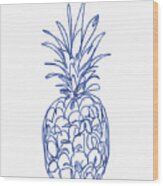 Blue Pineapple- Art By Linda Woods Wood Print