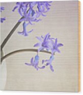 Blue Purple Flowers In White China Cup Wood Print