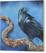 Blue Raven Wood Print