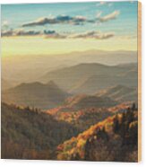 Blue Ridge Parkway Nc Golden Smoky Mountain Autumn Light Wood Print