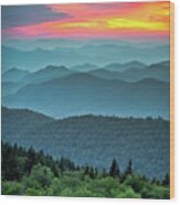Blue Ridge Parkway Sunset - The Great Blue Yonder Wood Print