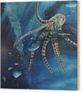 Blue Ring Octopus Wood Print