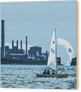 Blue Sailing Lake Erie Wood Print